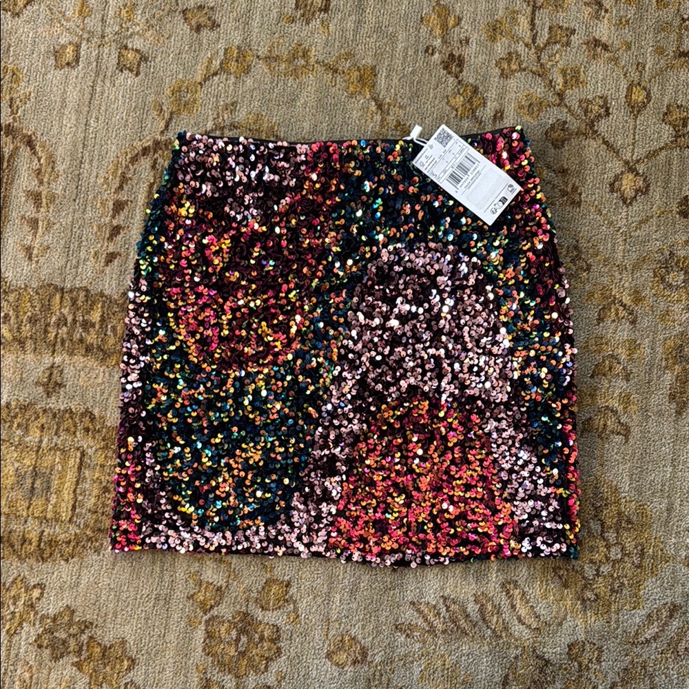 Mango Pink Red Sequin Mini Pencil Skirt